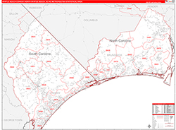 Myrtle Beach-Conway-North Myrtle Beach Metro Area Wall Map Red Line Style 2026
